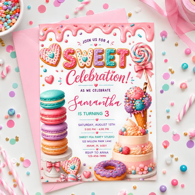 Convite Doce Celebração Candyland Menina aniversário (Criador carregado)