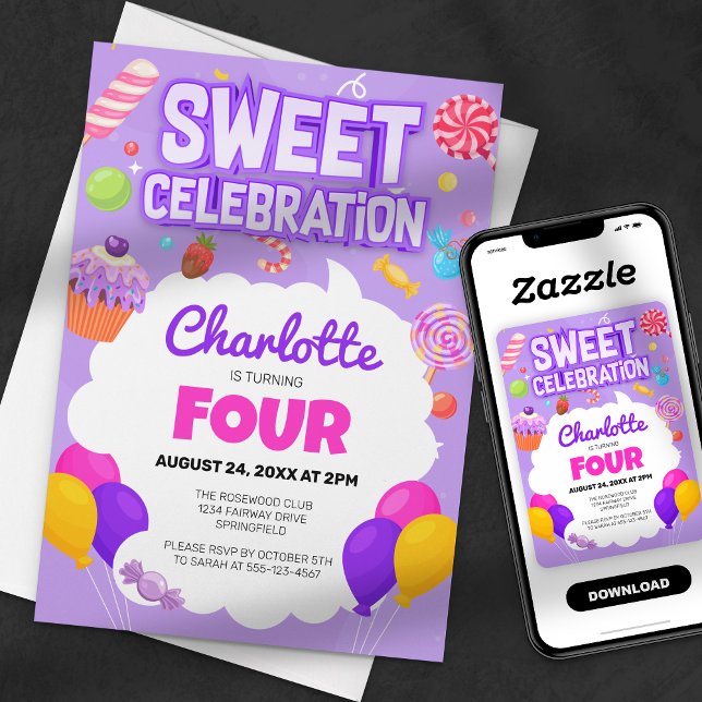 Convite Doce Celebração: Festa de Aniversário no Candyland (Criador carregado)