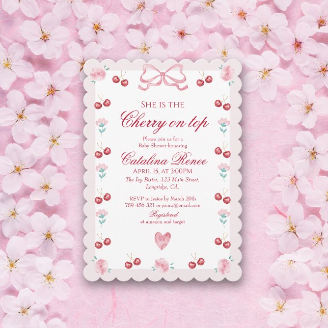 Convite Doce Cereja no Topo Laço Rosa Vermelho (Criador carregado)