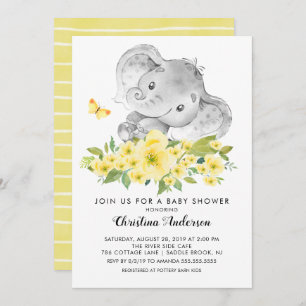 Convite Doce Chá de fraldas Neutro de Elefante para Bebês