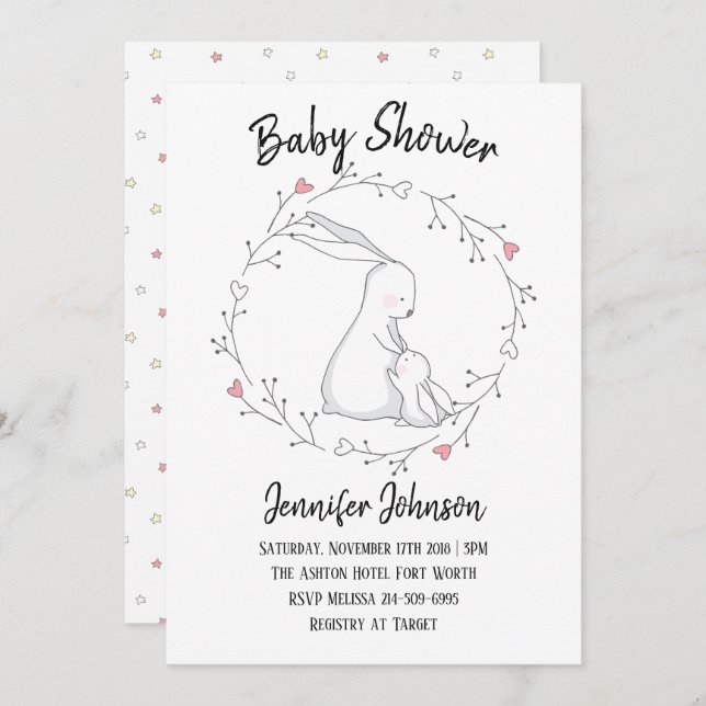 Convite Doce Coelhinha Amor Chá de fraldas Neutro de Gêner (Frente/Verso)