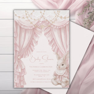 Convite Doce Coelho Rosa Vintage Chamada de Bebê Elegante