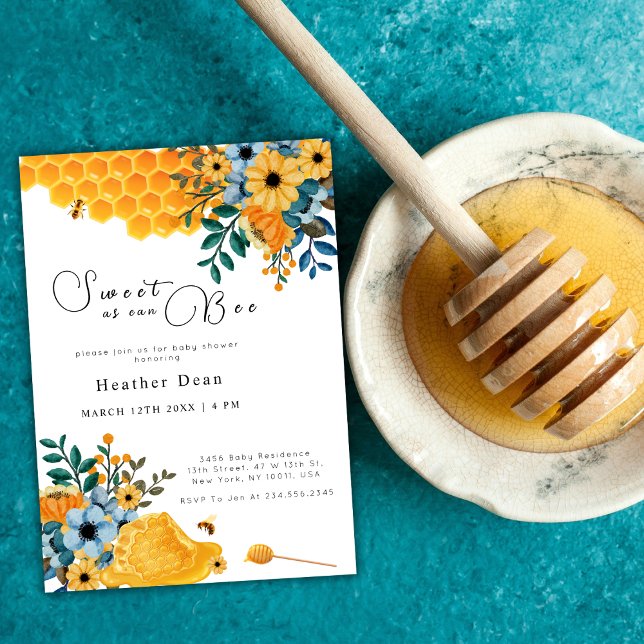 Convite Doce Como Abelha Chá de fraldas Floral De Abelhas  (Sweet As Can Bee Honey Bee Floral Baby Shower Invitation)