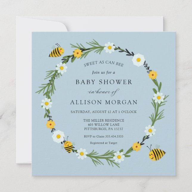 Convite Doce Como Chá de fraldas De Abelhas (Frente)