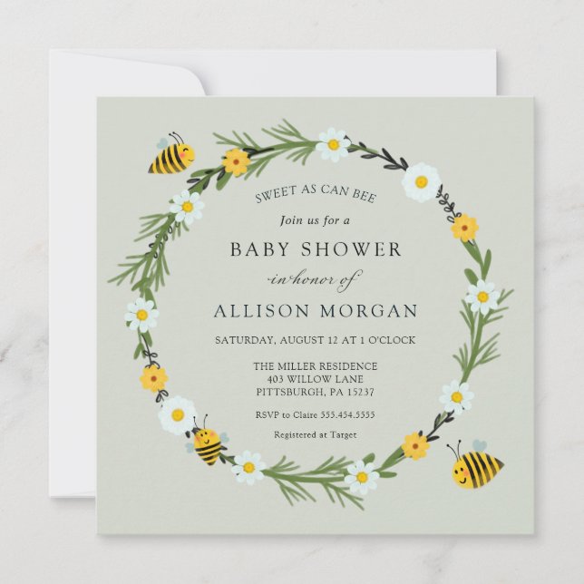 Convite Doce Como Chá de fraldas De Abelhas (Frente)