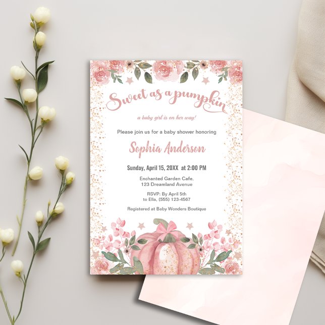 Convite Doce Como Chá de fraldas De Garota Floral De Abóbo (Criador carregado)