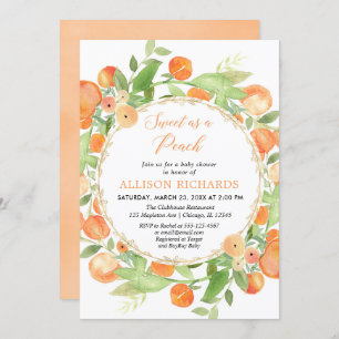 Convite Doce como chá de fraldas de uma menina de pêssego