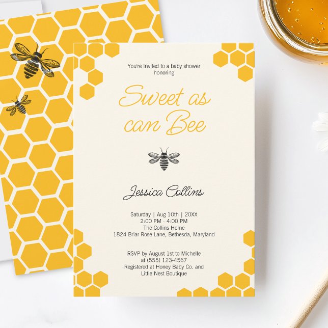 Convite Doce como pode ser Abelha Cute Favo de Mel Amarelo (Sweet as can Bee Cute Yellow Honeycomb Baby Shower Invitation)