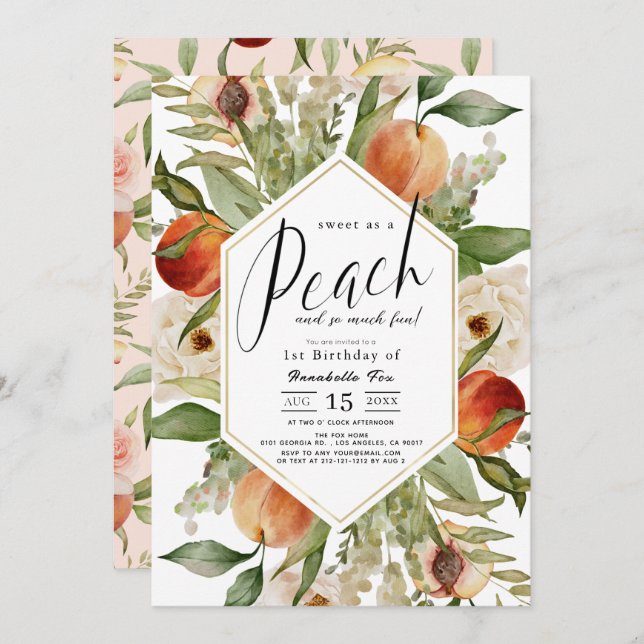 Convite Doce como primeiro aniversario de Aquarela Floral  (Frente/Verso)