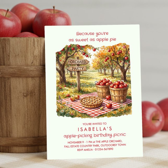 Convite Doce Como Torta de Maçã Outono Pomar Aniversário P (Fall birthday invitation with apple theme by Darling & May (order printed or digital))