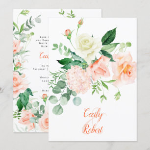 Convite Doce como um Casamento de Rosas de Peach