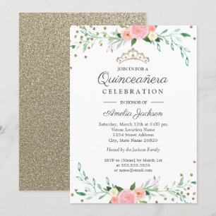 Convite Doce Confete Floral Brilhante Quinceanera