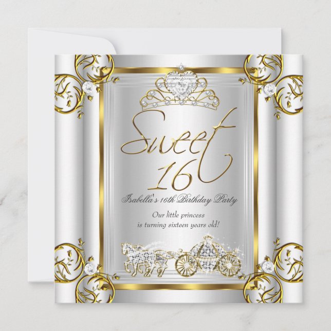 Convite Doce Conto de Fadas 16 16º Aniversário Dourado Pra (Frente)