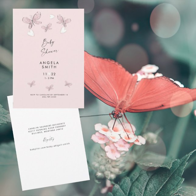 Convite Doce Corações Rosa e Borboletas Chá (Criador carregado)