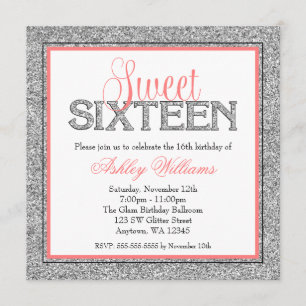 Convite Doce coral 16 da prata Glam do brilho do falso