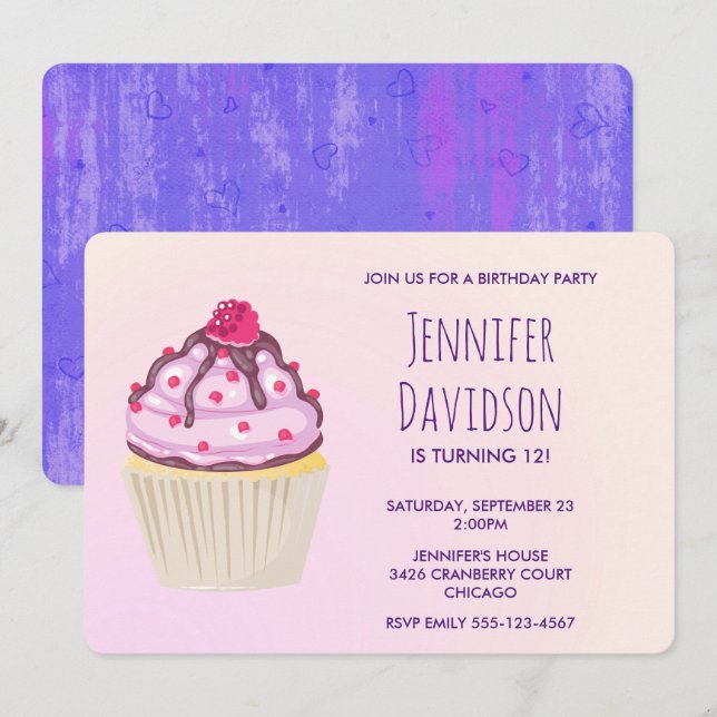 Convite Doce Cupcake com Framboesa no Topo (Frente/Verso)