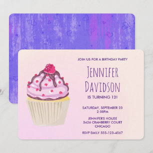 Convite Doce Cupcake com Framboesa no Topo