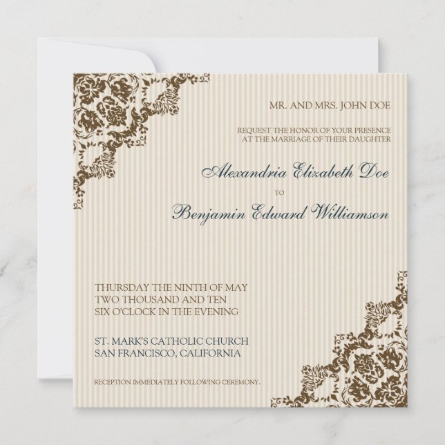Convite Doce Damask Corners Brown Casation (Frente)