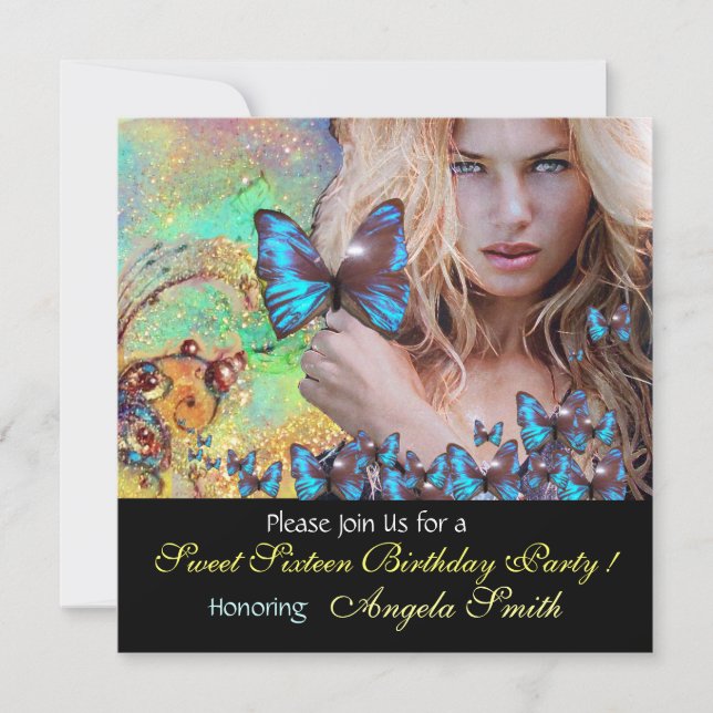 CONVITE DOCE DE BOTTERFLY AZUL MONOGRAMA DE 16 PARTES (Frente)