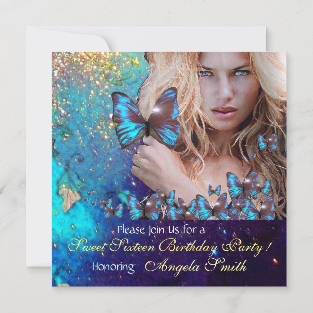 CONVITE DOCE DE BOTTERFLY AZUL MONOGRAMA DE 16 PARTES (Frente)