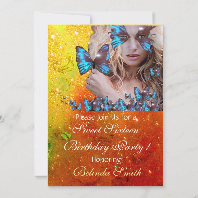 CONVITE DOCE DE BOTTERFLY AZUL MONOGRAMA DE 16 PARTES,DOUR (Frente)