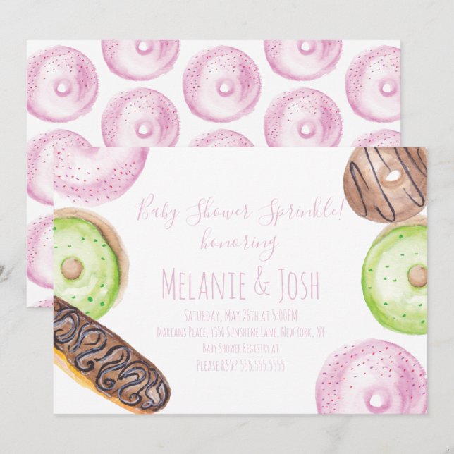 Convite Doce de Chuveiro de Bebê com Donut de Aqua (Frente/Verso)