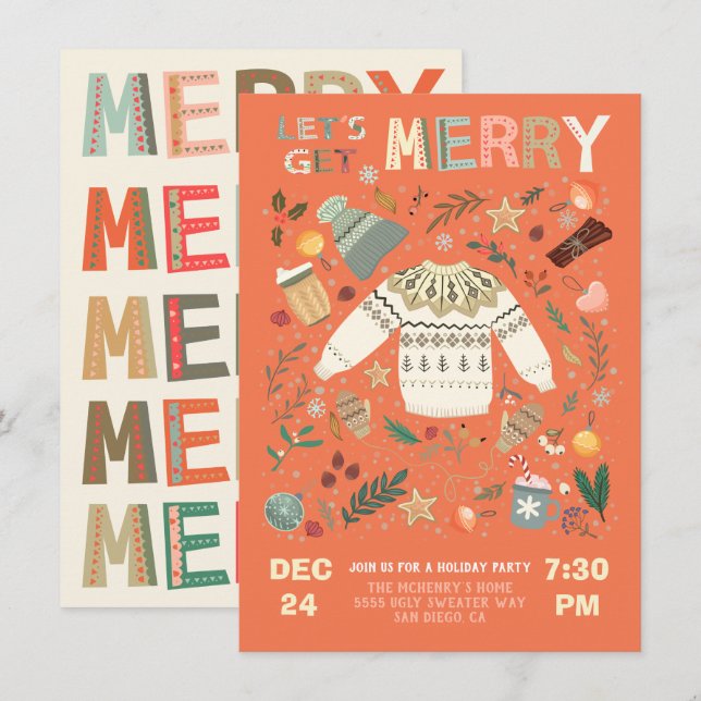 Convite Doce de Festa de Natal de Férias Felizes de Natal (Frente/Verso)