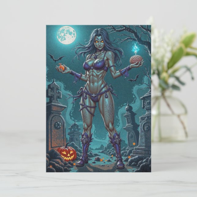 Convite Doce de Halloween ou Namorada Zumbi com Miolos (Em pé/Frente)
