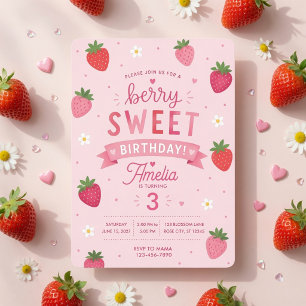 Convite Doce de Morango Aniversário Rosa 