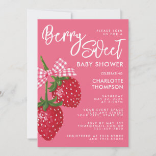 Convite Doce de Morango Rosa e Vermelho Baby Shower