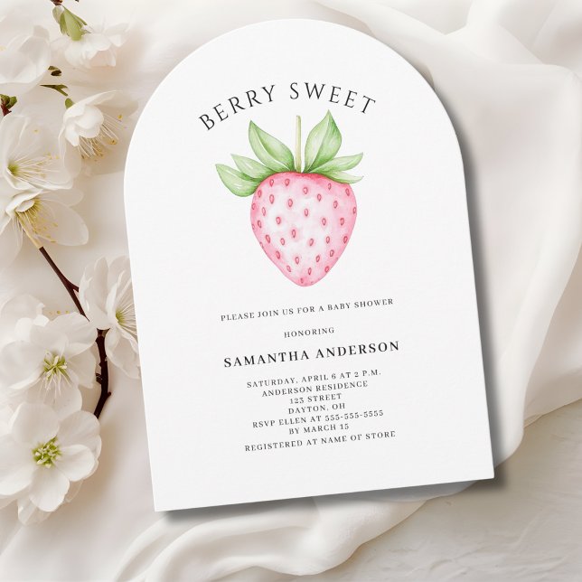 Convite Doce de Morango Rosa Menina Chuvada de Bebê  (Criador carregado)