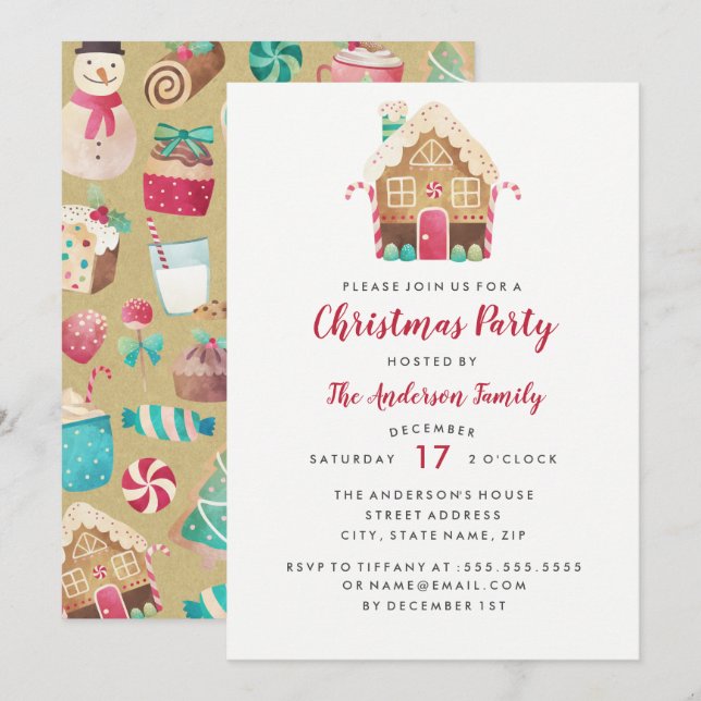 Convite Doce de Natal para Festa da Casa de Pão de (Frente/Verso)