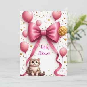Convite Doce Design de Chá de Bebê Rosa Gatinho 🐱