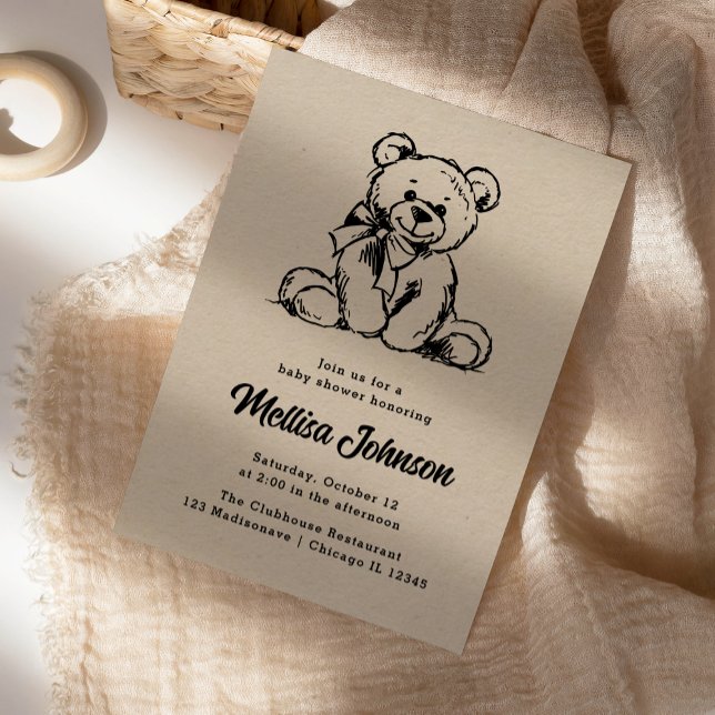 Convite Doce Design de Chá de Bebê Urso de Desenho Neutro (Criador carregado)