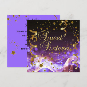 Convite Doce Dezesseis 16 Aniversário Roxo Estrelas Dourad