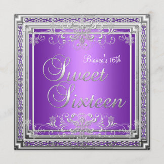 Convite Doce Dezesseis 16 Aniversário Roxo Prata Adolescen