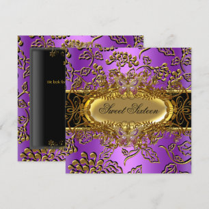 Convite Doce Dezesseis 16 Damask Purple Dourado Black