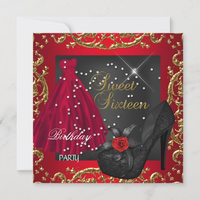 Convite Doce Dezesseis 16 Festas de aniversário Vestido Do (Frente)