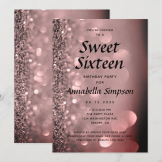 Convite Doce Dezesseis 16 Glitter Dourado de Aniversário I