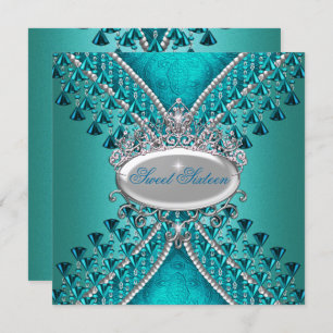 Convite Doce Dezesseis 16 Miçangas Azuis Teais De Festa de