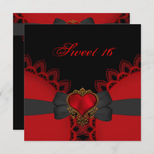 Convite Doce Dezesseis 16 Red Black Lace Heart Gothic