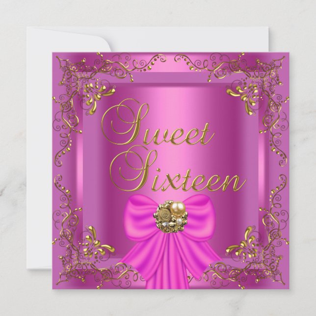 Convite Doce Dezesseis 16 Rosa Dourado Jóia Festa de Anive (Frente)