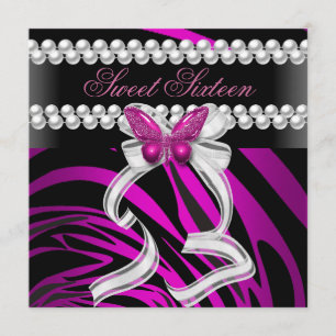 Convite Doce Dezesseis 16 Zebra Borboleta Preto Rosa Branc