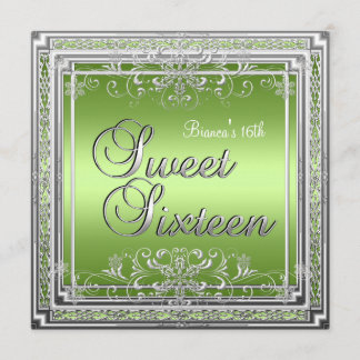 Convite Doce Dezesseis Aniversário Brilhante Garota Verde