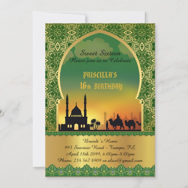 Convite Doce Dezesseis, aniversário,convite,noite árabe 2 (Frente)