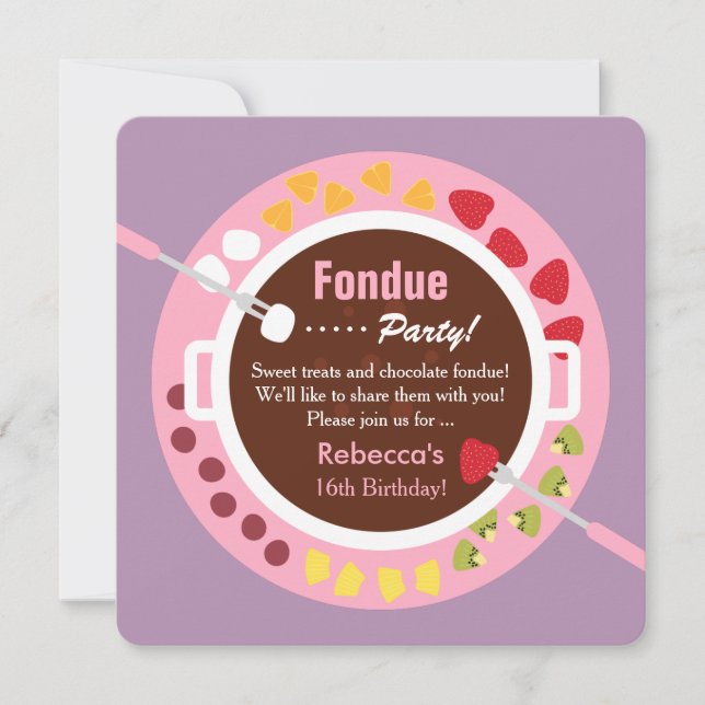 Convite Doce Dezesseis Aniversário das Meninas Fondue (Frente)