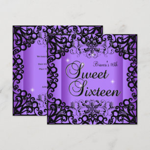 Convite Doce Dezesseis Aniversário Preto Roxo