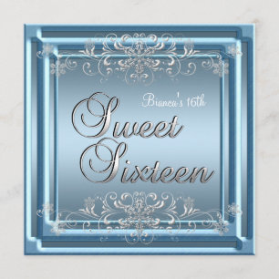 Convite Doce Dezesseis Aniversários Blue Silver Garota