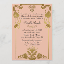 Convite Doce Dezesseis Aniversários, estilo Gatsby, Peach 