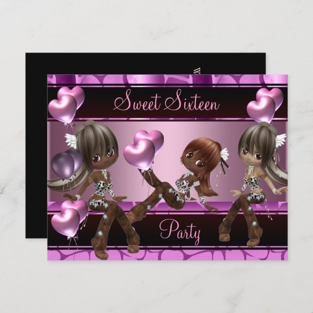 Convite Doce Dezesseis Balões de Festa de aniversário Rosa (Frente/Verso)